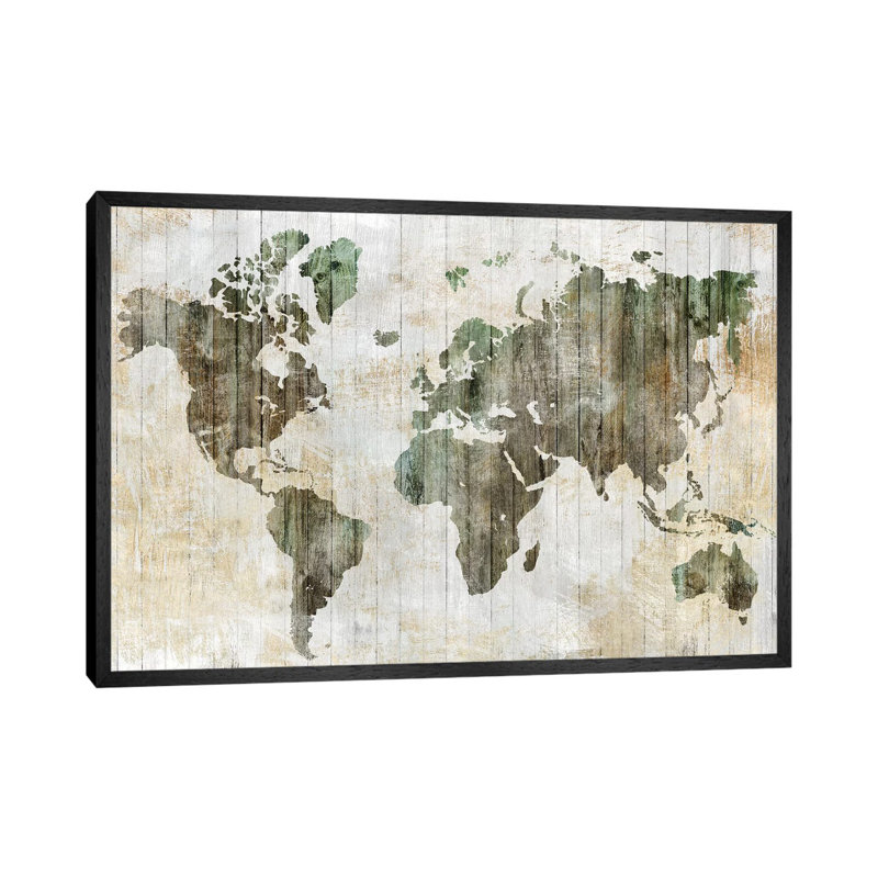 World Map I by Antonio Brasko - Print on Canvas, Black Framed, 101.6 cm H x 66.04 cm W