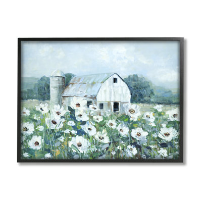 " Rural Anemone Flower Meadow White Farmland Barn " by Sally Swatland