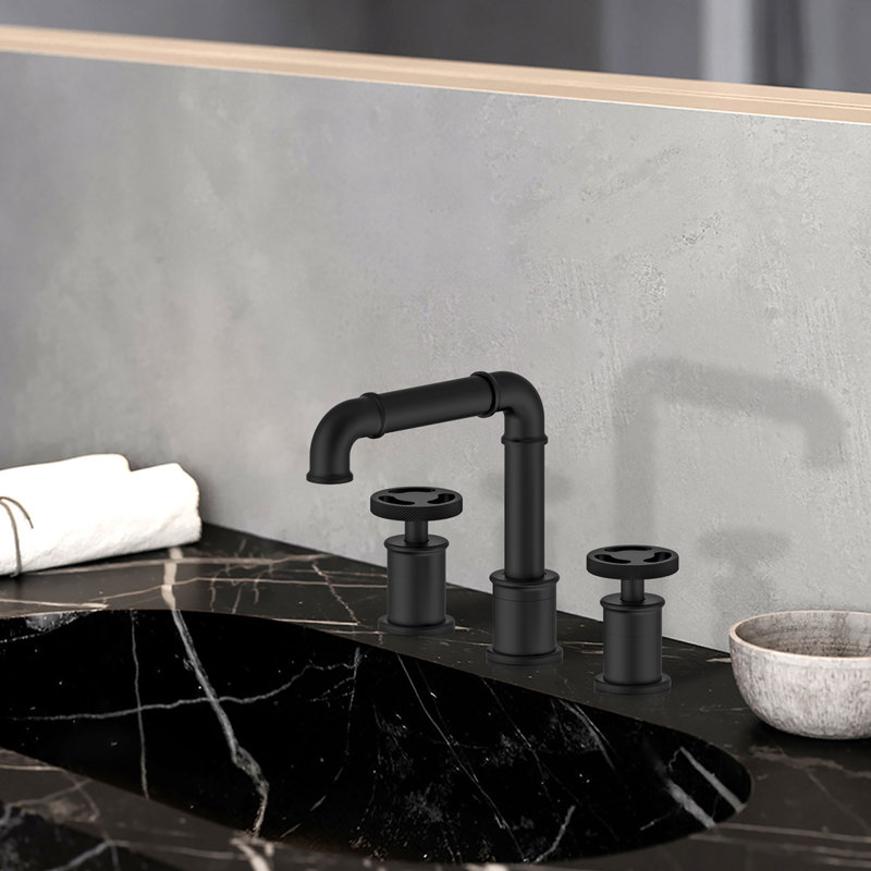 Robinet de lavabo de salle de bain à poignée double 6,49 po, Noir mat