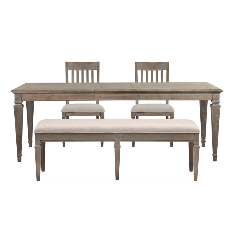 Extendable Rectangular Dining Table With 2 Side Chairs And Bench, 4 Pcs: Table, 2 Chairs, Bench, Brown/Beige