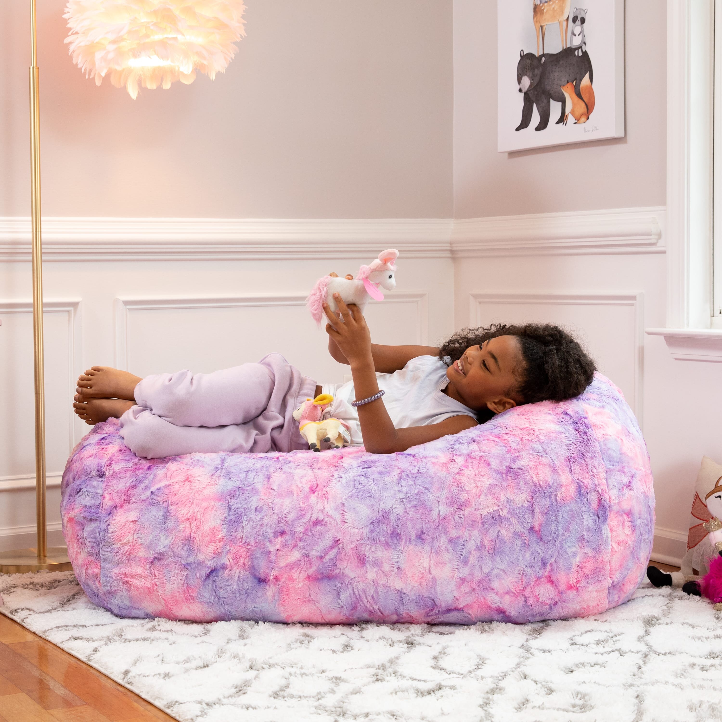 Jaxx Sofa Saxx Bean Bag Couch - 4 Foot - Faux Fur, Unicorn Pink