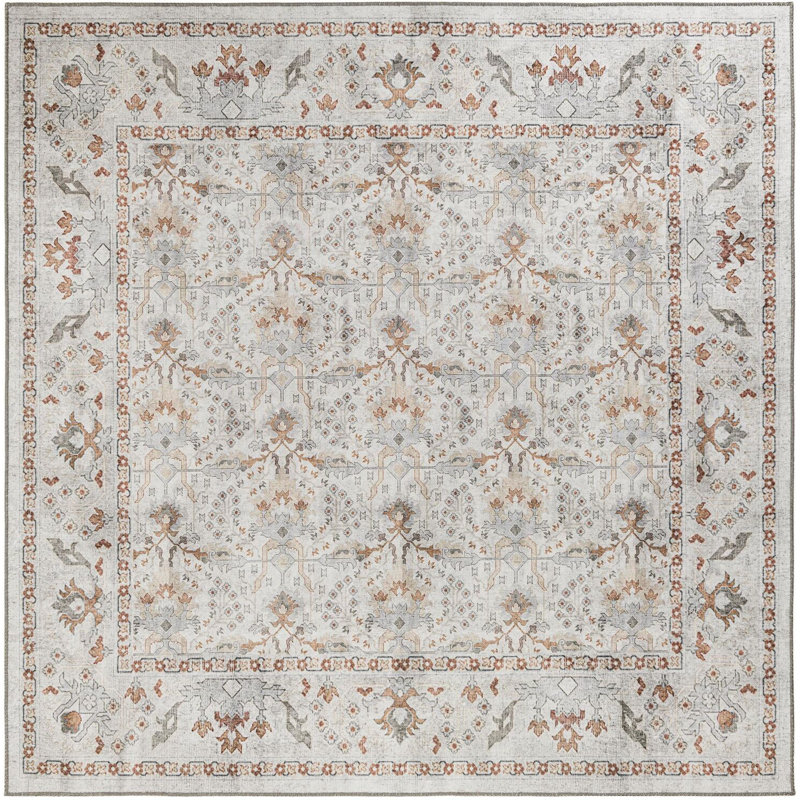Traditional Guljan Area Rug Ivory Color, Square 7'10"