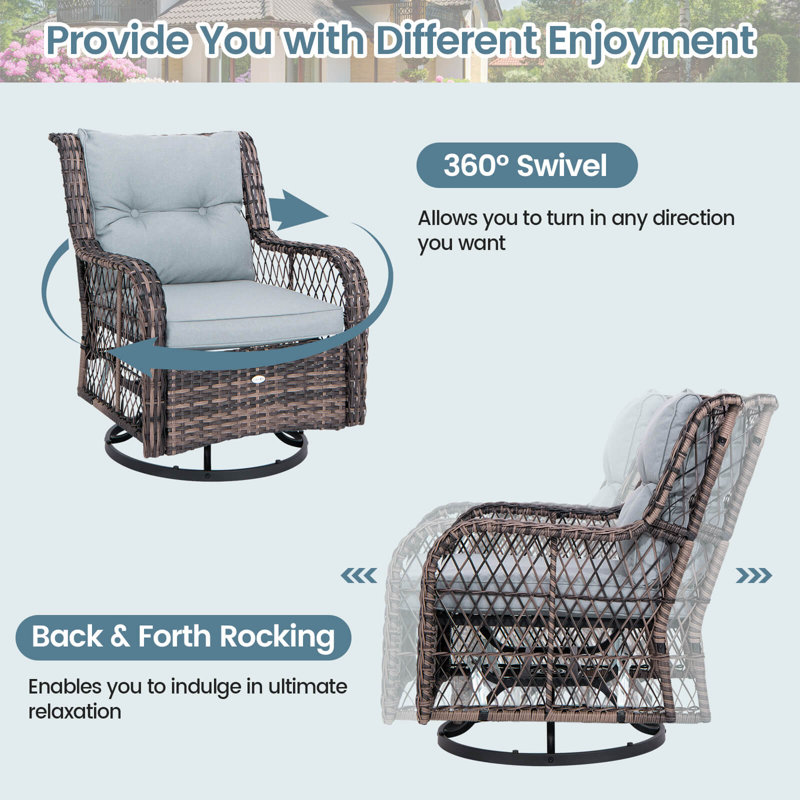 3 Pcs Patio Furniture Set Rocking Chairs Set Of 2 With Glass Top Side Table