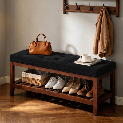 44" Farmhouse Tufted Upholstered Storage Bench, Solid Wood Entryway Bench