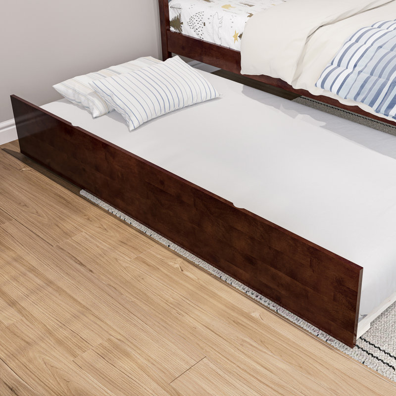Lit gigogne escamotable en bois massif Rasnick, Noyer, Simple