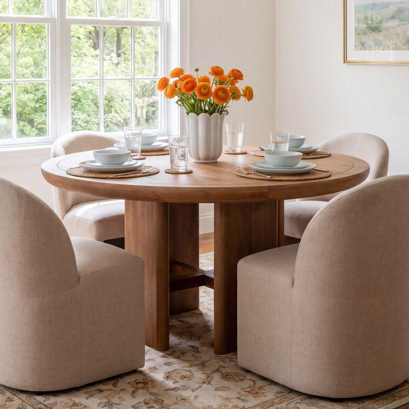 Luce Round Solid Wood Dining Table, Brown