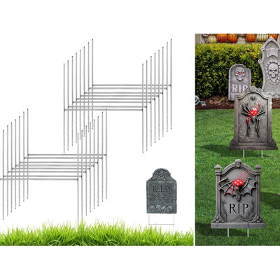 16Pcs Halloween Metal Stakes Heavy Duty H-Shaped Tombstone Stakes Foam Graveyard Sign Holders For Garden Yard Lawn Outdoor Decor