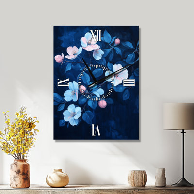 Horloge murale en métal Japandi silencieuse Indigo Apple Blossom Orchard Night II