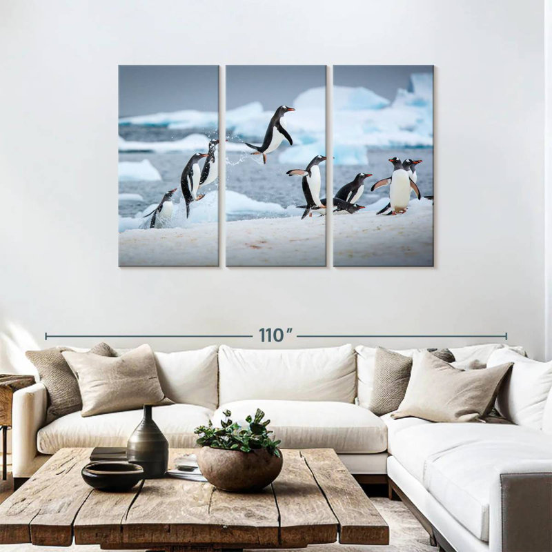 Brampt Penguins Jumping On Ice, 48" H x 74" W