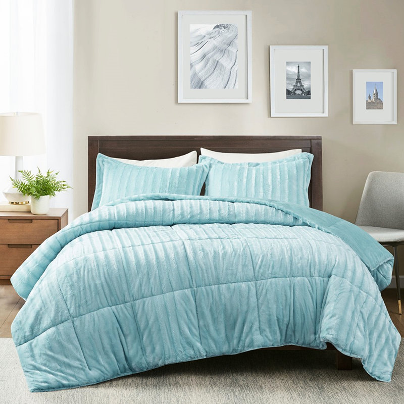 Édredon en fausse fourrure très grand / très grand - bleu sarcelle, bleu nuit confortable pour le tissu, literie facile d'entretien