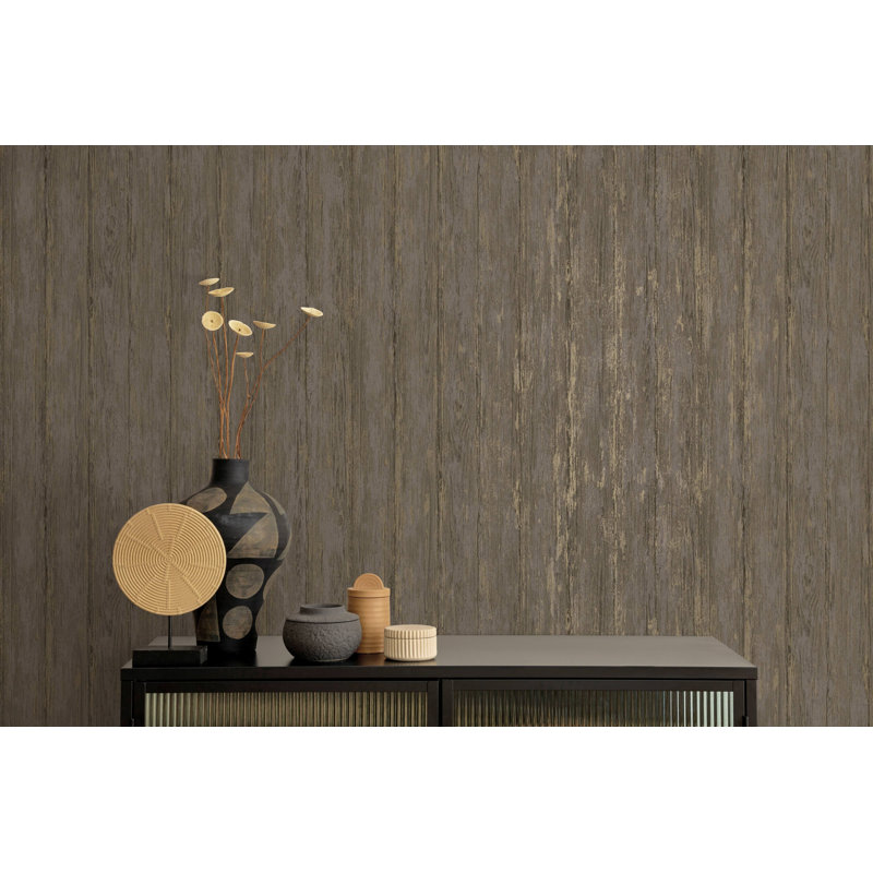 Papier peint texturé non tissé Timber Pi., Noir/gris