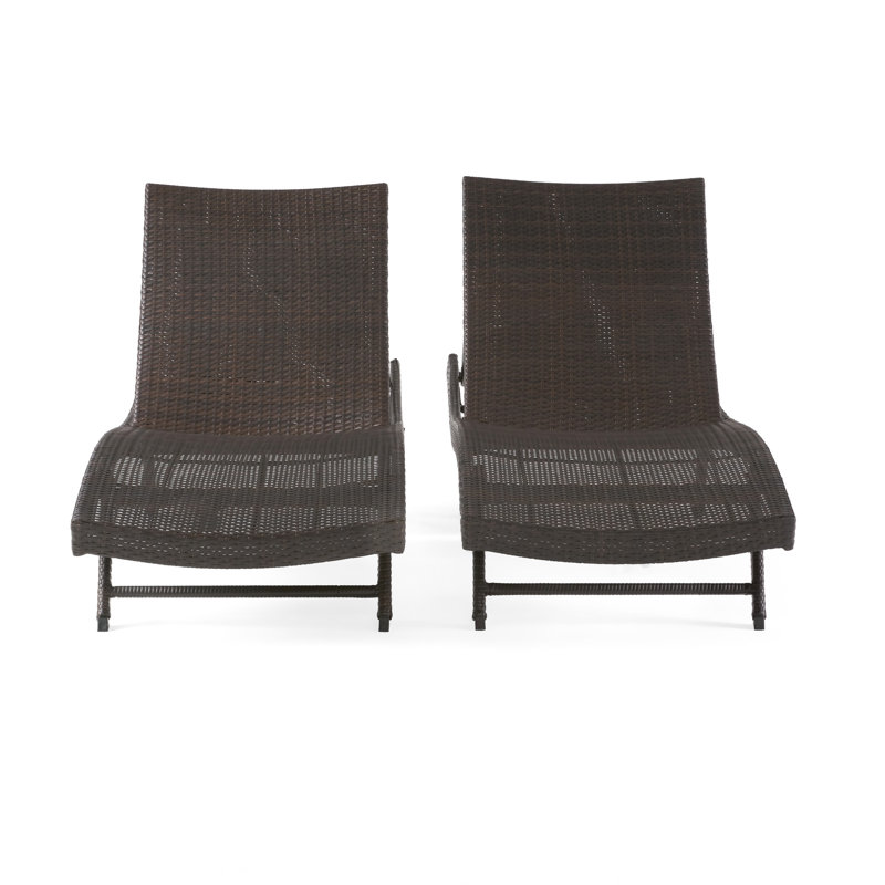 Chaise longue 2 pièces en PE - brun multi, confort extérieur, dossier réglable, pour relaxer 2 chaises longues, -