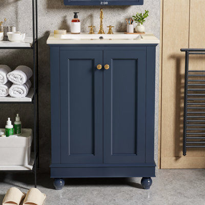 Freestanding Standard Single Vanity Bathroom Vanity With Ceramic Top
