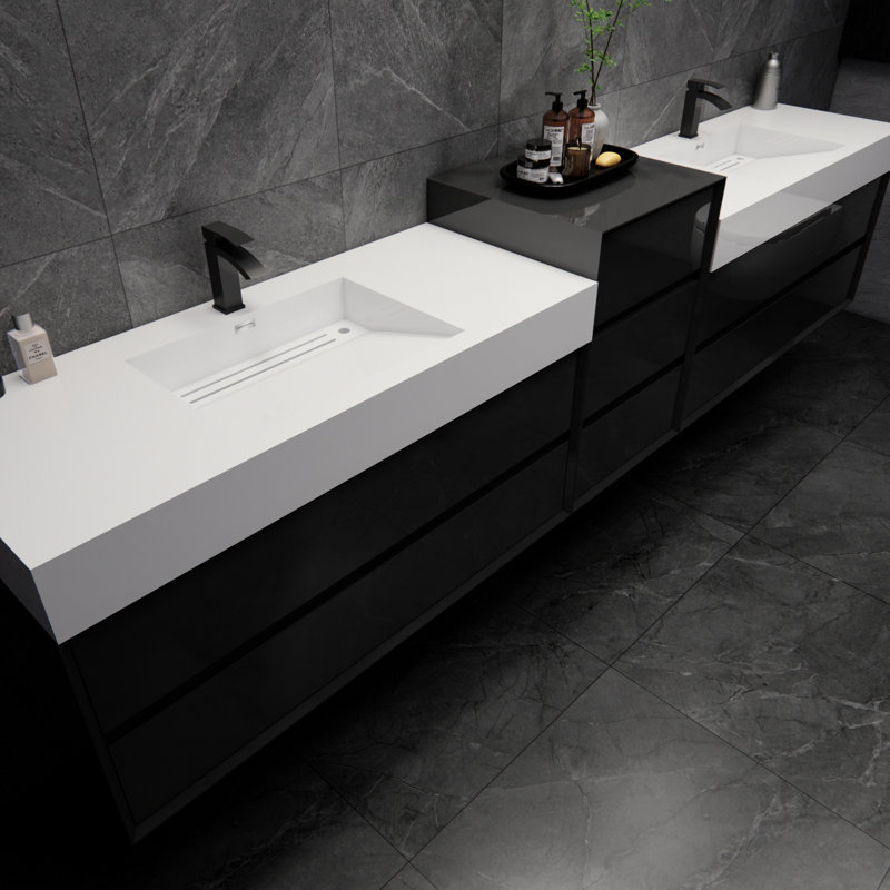 Albizu 114" Wall-Mounted Double Bathroom Vanity, Black