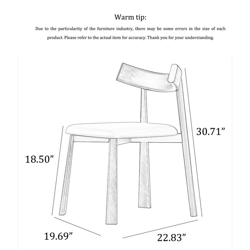 Chaise de salle à manger minimaliste en bois massif avec dossier, Noir