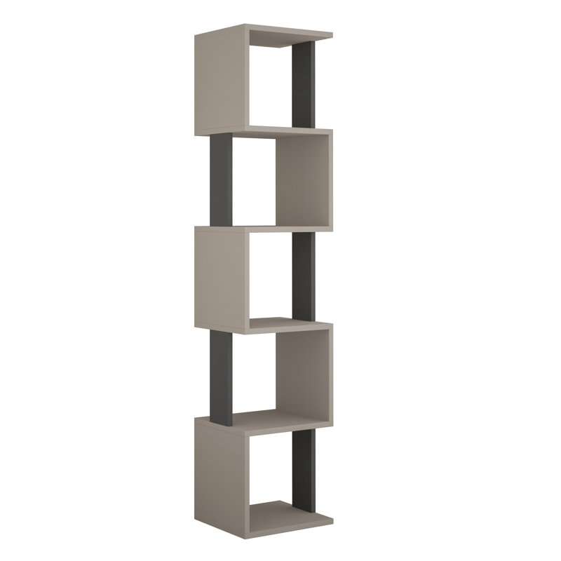 Chane Wall-Mounted Bookcase with 5 Shelves | Modern Storage Unit for Home or Office, Light Mocha/Anthracite