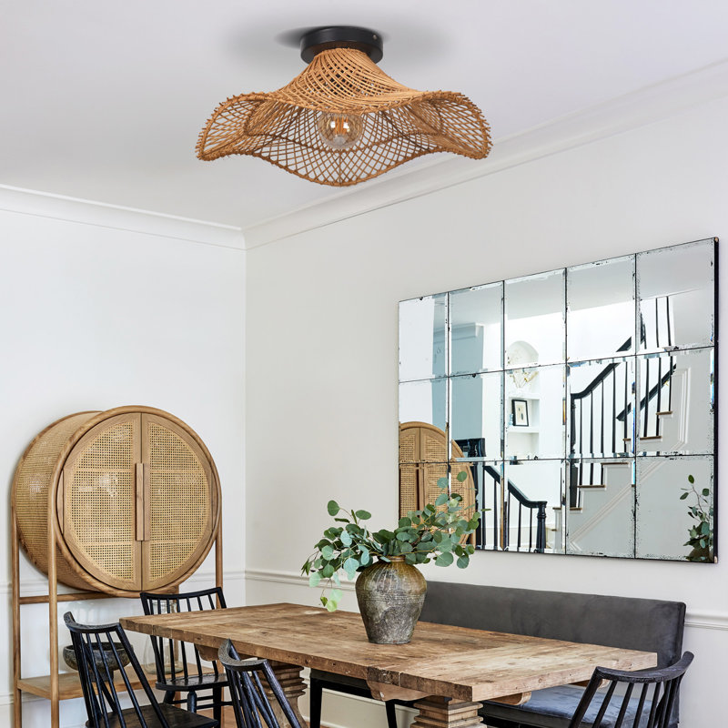 Rattan Semi Flush Ceiling Lights for Hallway, 6.3" H x 19.69" W x 19.69" D