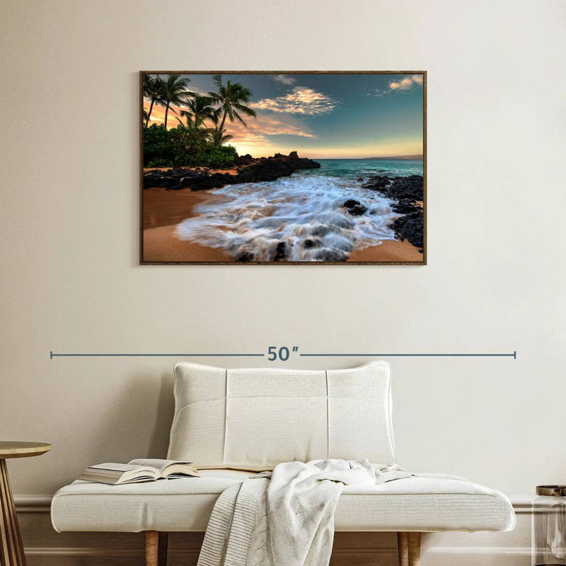 Maui, baie de Makena, Borasisi, 37 po x 25 po, Cadre flottant noyer