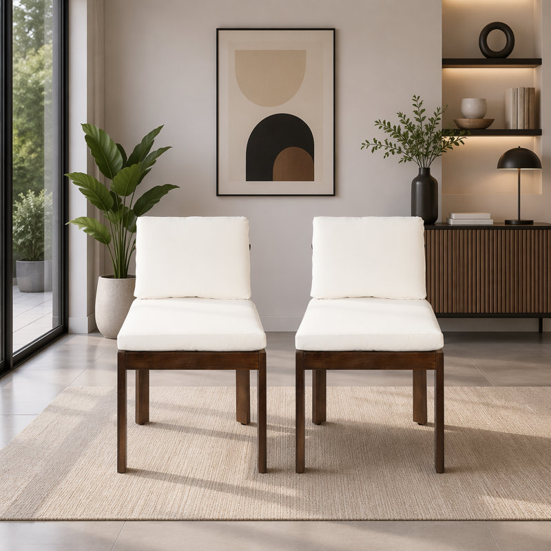 Chaise d'extérieur en bois d'acacia, Brown+Cream-2pieces