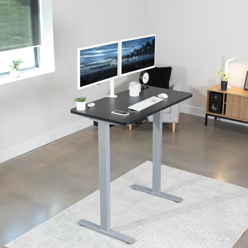 VIVO Single Motor Electric Desk with Push Button Memory Controller, Black/Gray, 48.5" H x 43" W x 24" D