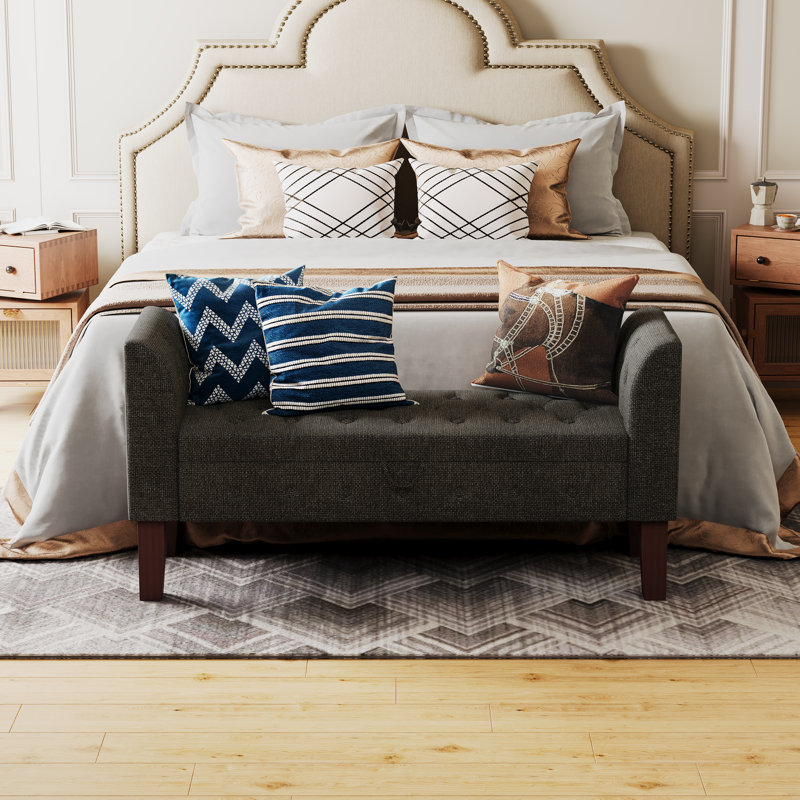 Banc de rangement en bois massif Hannabel, Gris foncé