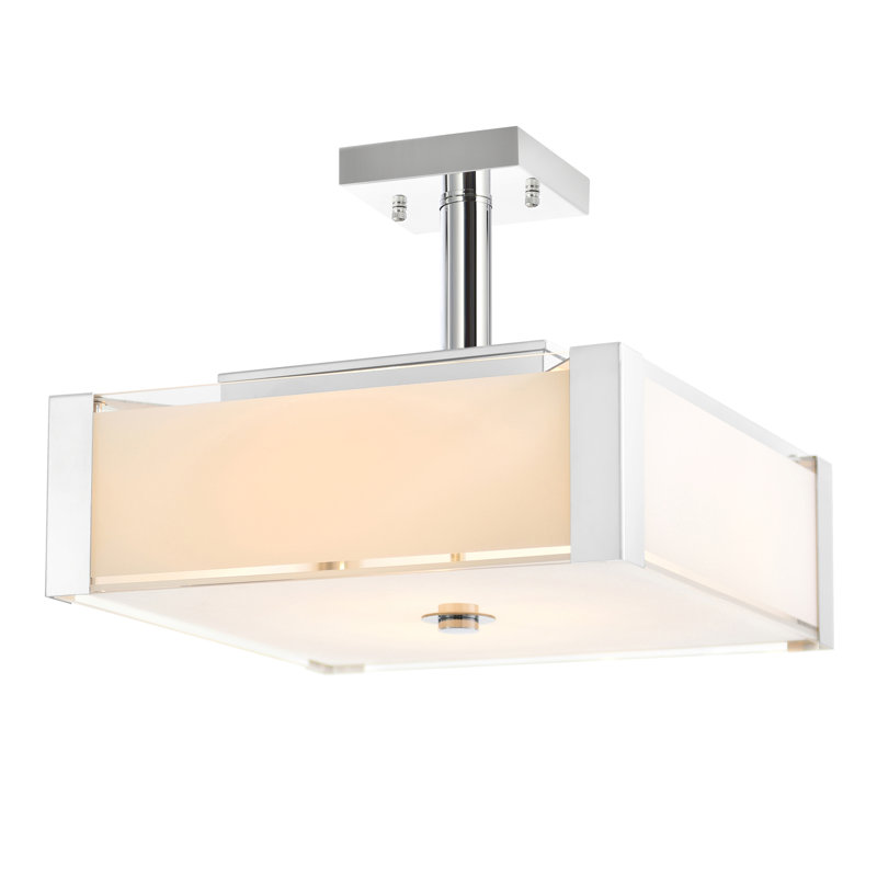 Lustre carré 3 lumières 14 po en chrome avec abat-jour en verre givré pour la salle à manger moderne, le salon ou l'éclairage d'entrée