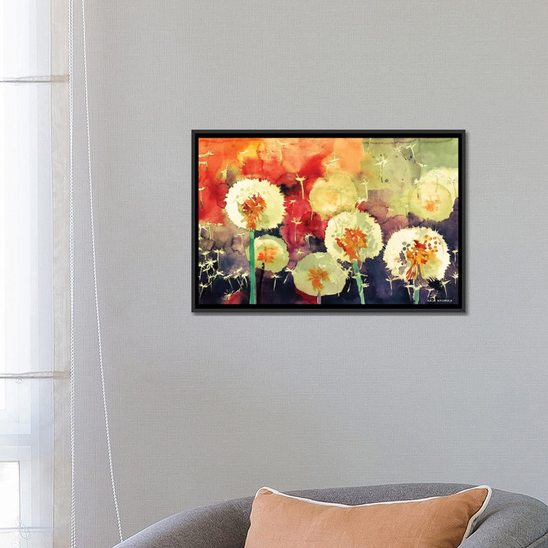 « pissenlits » par maja wronska, impression sur toile, H 18 po x l 26 po x P 1,5 po, Toile avec cadre flottant noir