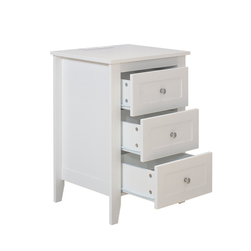Table de chevet 3 tiroirs pour chambre à coucher - Design blanc élégant avec grand support de rangement