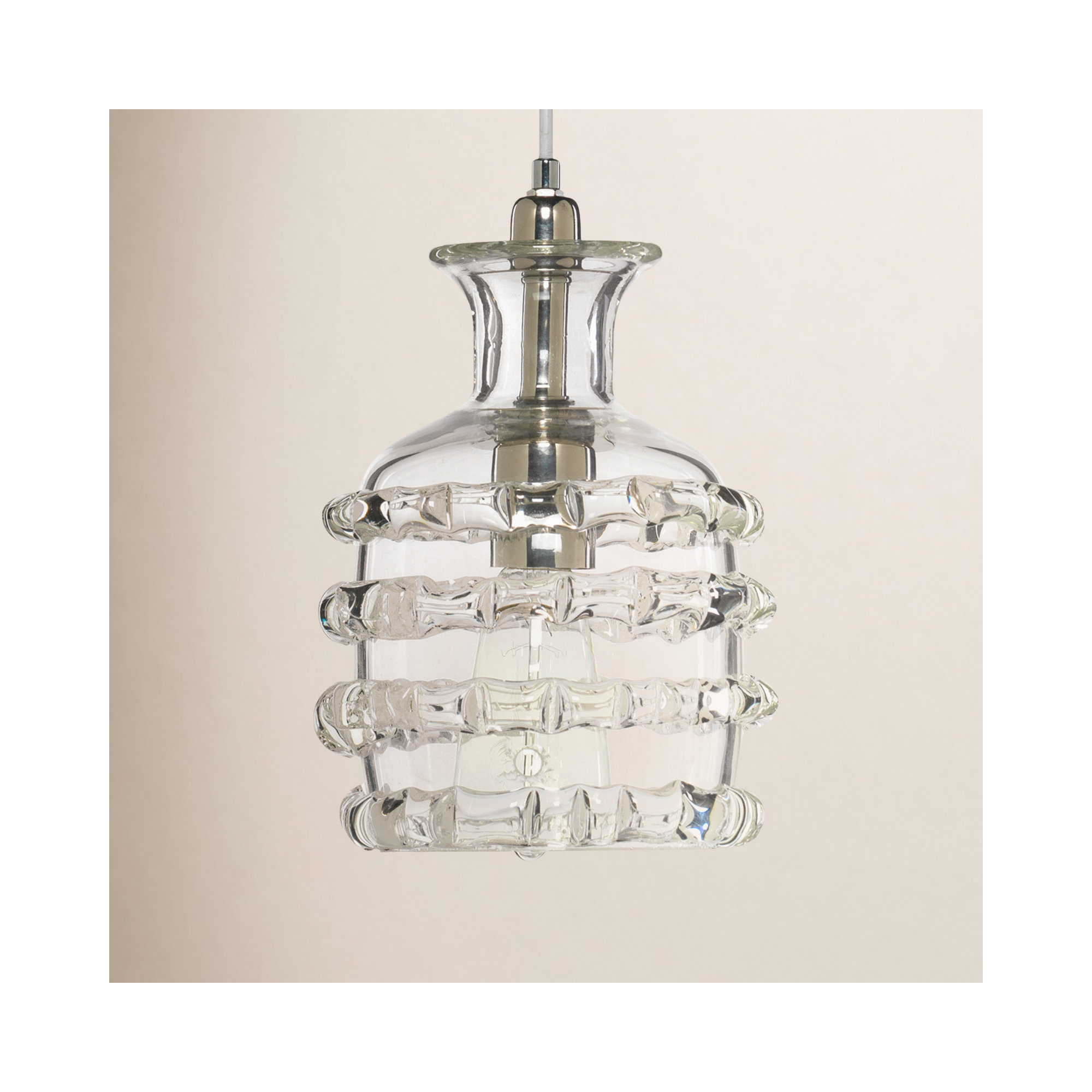 Ribbon Single Light Glass Dimmable Pendant, Clear