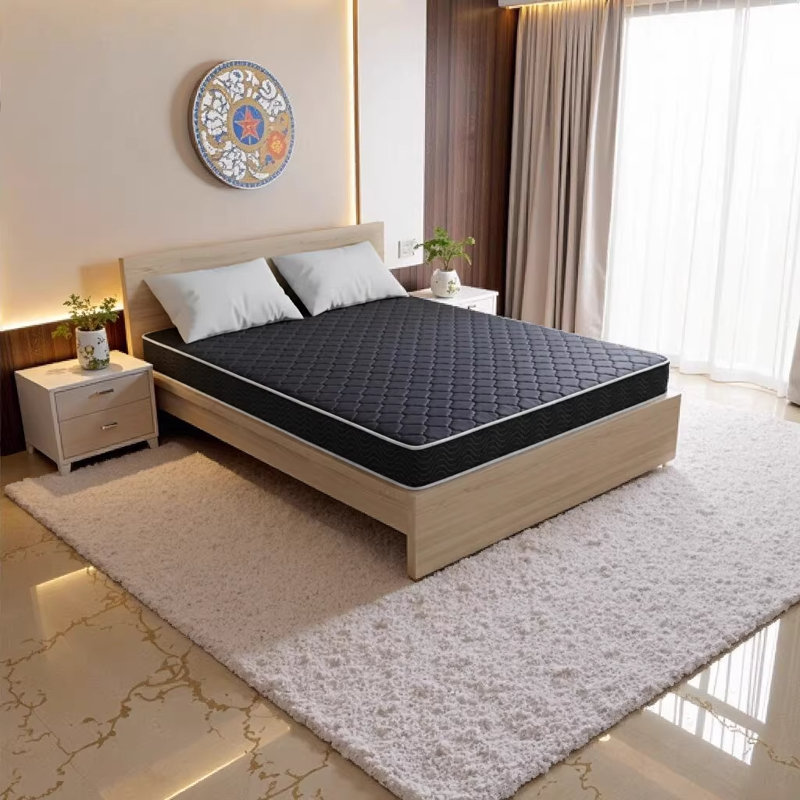 Matelas en mousse haute densité imperméable de 6 pouces de grande taille avec tissu matelassé à losanges bleu marine, sommeil frais et soutien élégant