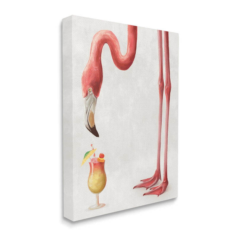 Flamant rose assoiffé de Mai Mai, cocktail tropical, H 20 po x l 16 po, Toile tendue