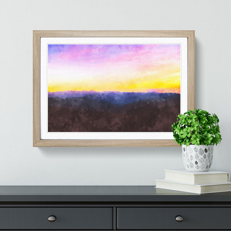 Sunrise Over The World - Single Picture Frame Painting on MDF, 62cm H x 87cm W x 2cm D, Oak Framed