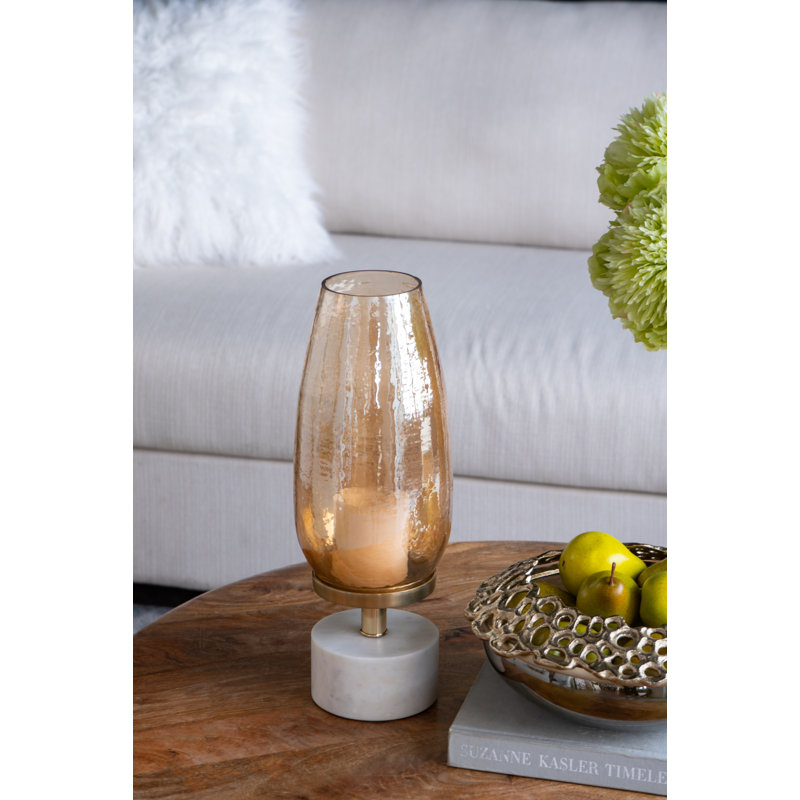 Gold Luster Glass and Marble Hurricane Lamp