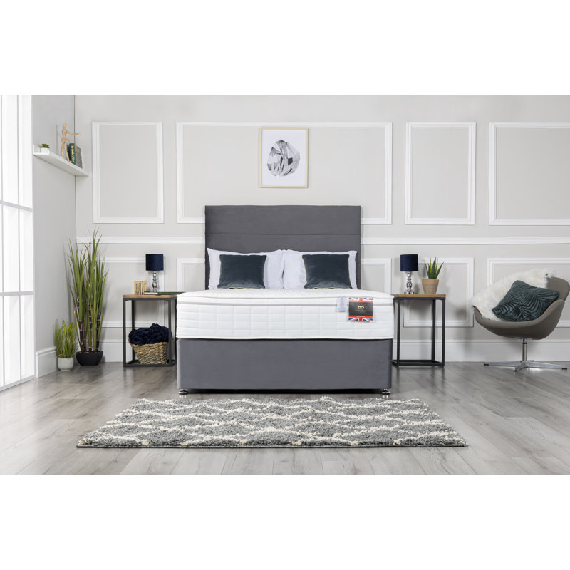 Aspelare Upholstered Bed with Mattress, Silver Linen, 2 Drawers, Double (4'6)