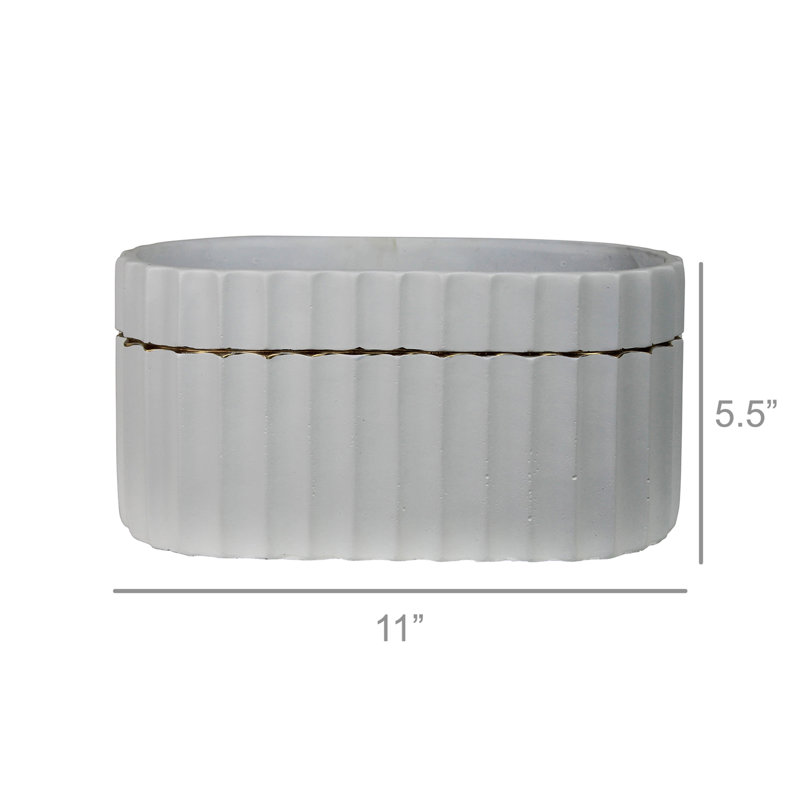 Oval Scalloped Planter, White/Gold