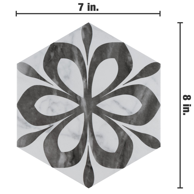Classico Bardiglio Daisy 7" x 8" Porcelain Patterned Wall & Floor Tile