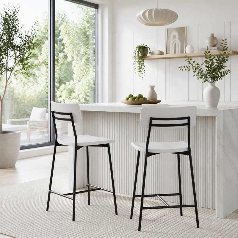 Upholstered Counter Stool with Solid Wood Frame