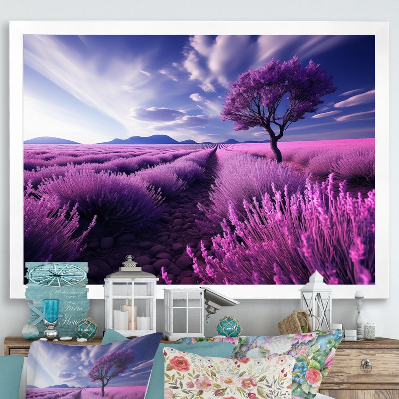 France Lavender Fields Symphony - impression, H 16 po x l 32 po x P 1 po, Cadre simple blanc