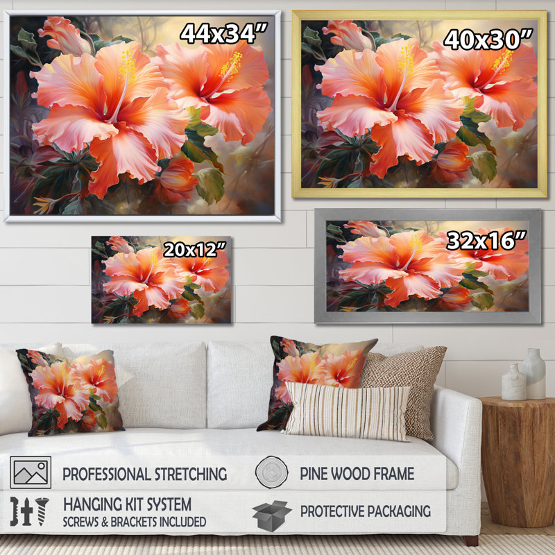 Hibiscus Romantic Impression IV - Floral Canvas Prints, Cadre flottant blanc, H 24 po x l 32 po x P 1 po
