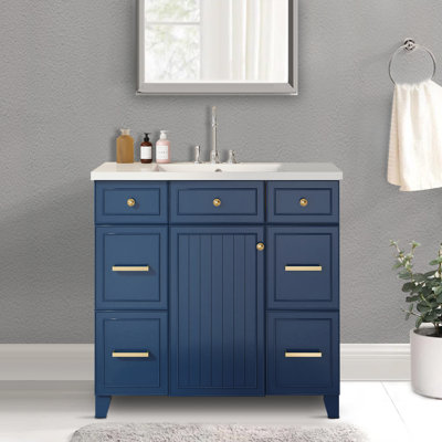 Shellsburg 36 " W Freestanding Standard Free Standing Single Double Single Vanity Bathroom Vanity With Resin Top