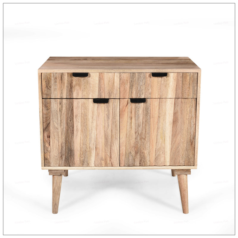 Stylish Mango Wood 2-Drawer 2-Door Cabinet With Natural Finish And Smart Storage Solutions