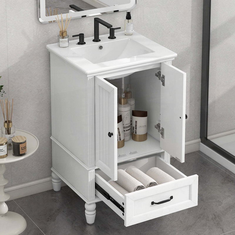 Meuble-lavabo moderne de 20 pouces avec lavabo en céramique et bouchon de porte magnétique
