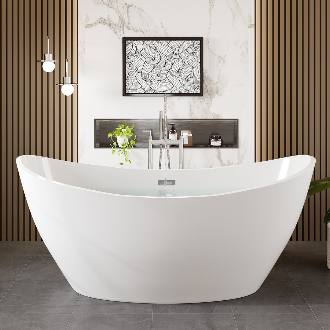 Opalo 59'' x 30'' Freestanding Soaking Acrylic Bathtub Orren Ellis