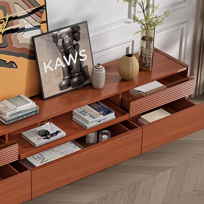 Meuble télé en bois massif de style rétro, 70.86"