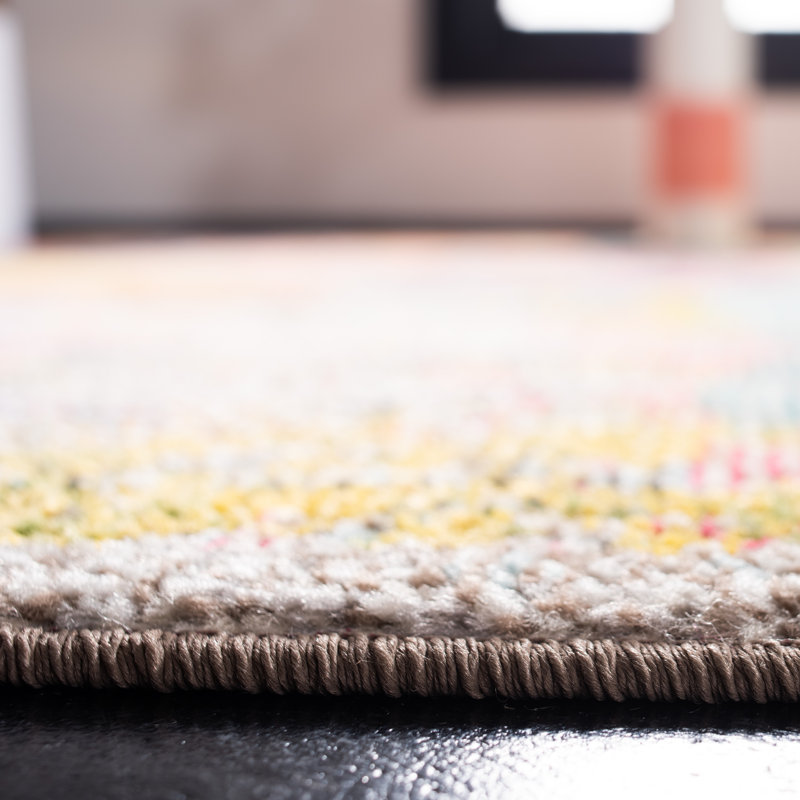 Felty Abstract Blue/Orange/Yellow Area Rug, Round 6'7"