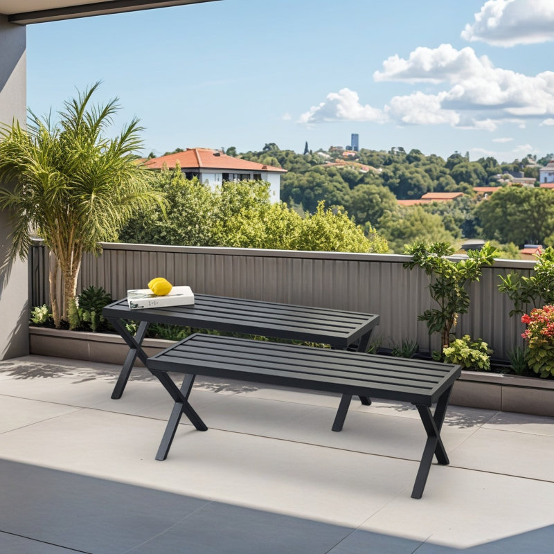 Ensemble de 2 bancs de jardin d'extérieur en métal, banc de patio sans dossier, bancs de parc imperméables pour jardins, patios