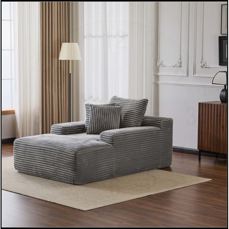 Méridienne surdimensionnée surdimensionnée Cozy Cloud, canapé-lit rembourré en velours côtelé moelleux avec 3 coussins décoratifs et accoudoirs larges pour le salon, sans assemblage requis, gris