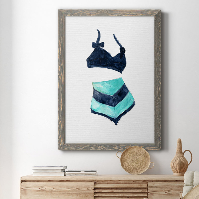 Rétro maillots de bain III - Peinture sur toile encadrée, H 31,5 po x l 23,5 po x P 1,5 po, gris