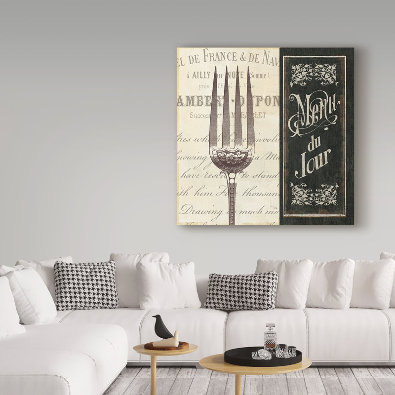 « french menu ii », art textuel sur toile tendue, H 14 po x l 14 po x P 2 po