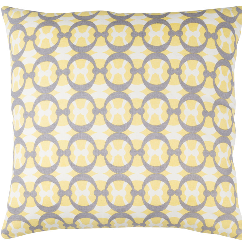 Lina Geometric Cotton Throw Pillow, Butter / Gray / White, 18" H x 18" W x 4" D